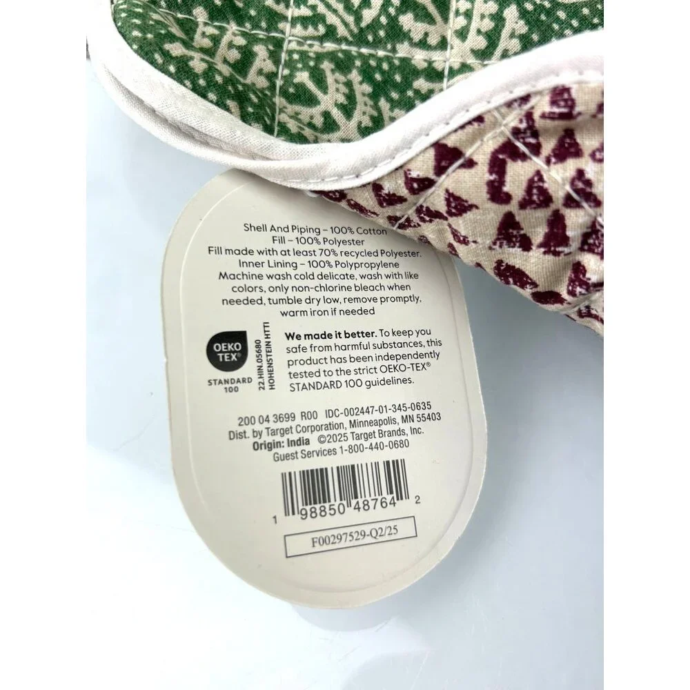 Threshold Reversible Fabric Placemats Scalloped Edge Green Maroon Set 6 NWT
